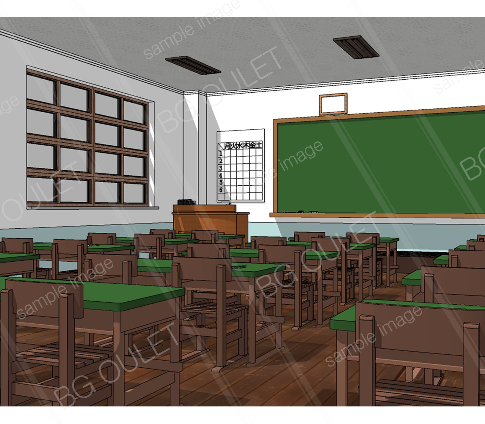 古い学校の教室の3D背景です。